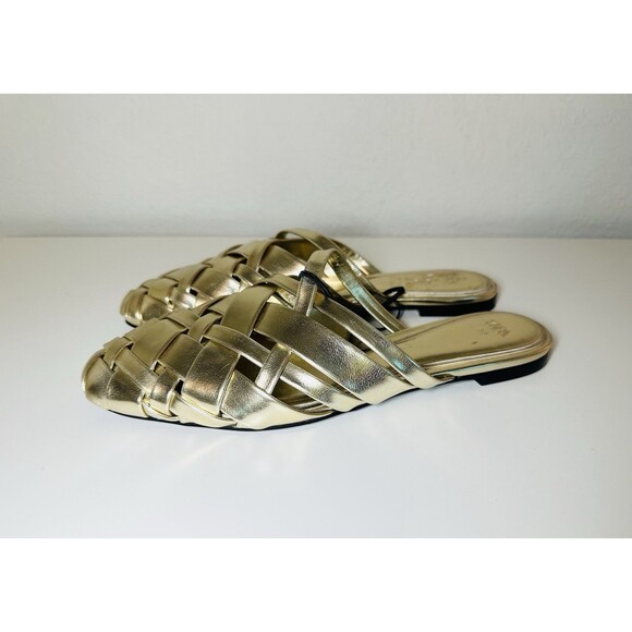 ZARA Women's Gold Woven Mules‎ Flats Metallic Shoes Slip On US 7.5 EU 38 *NEW* - Picture 1 of 11